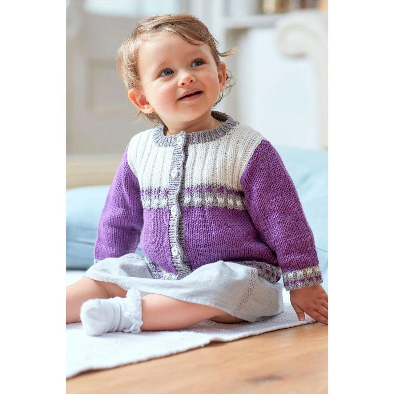 6761 DMC Baby Cotton Girl's Fair Isle Striped Cardigan Pattern