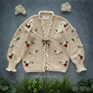 Adult Strawberries cardigan | Wheat