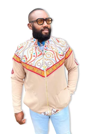 African Bomber Jacket For Men Beige