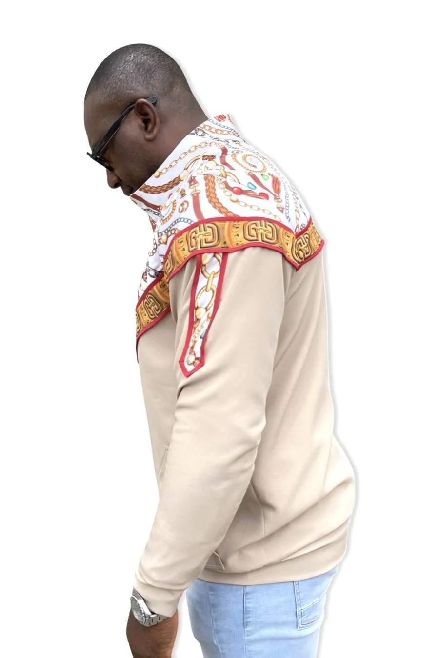 African Bomber Jacket For Men Beige