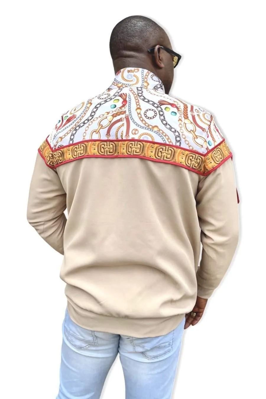 African Bomber Jacket For Men Beige