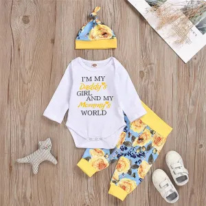 Baby Unisex Flower Printed Long Sleeve Romper & Pants & Hat Baby Boutique Clothing Wholesale