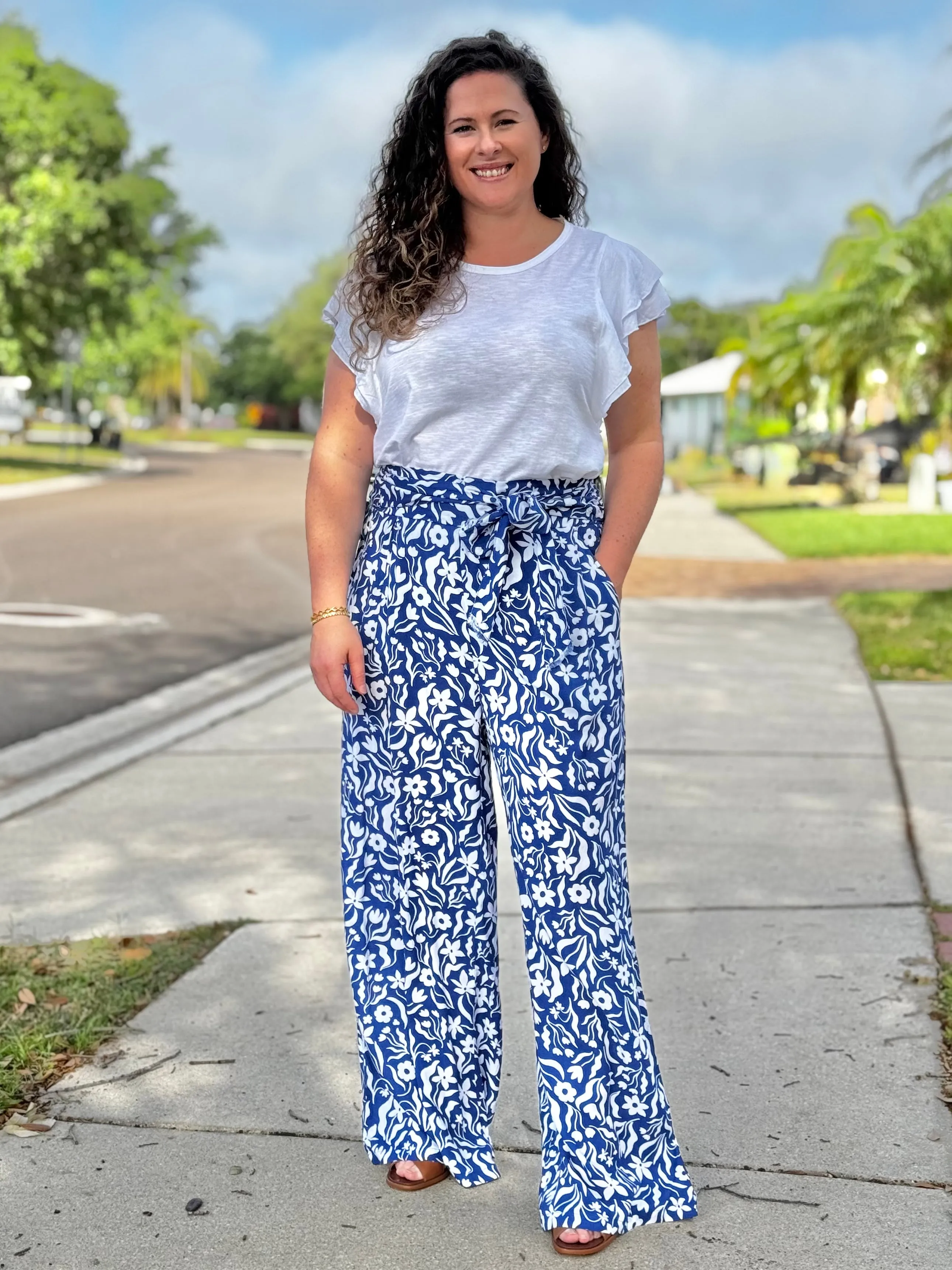 Belted Wide Leg Pants In Wavy Flowers By Hatley