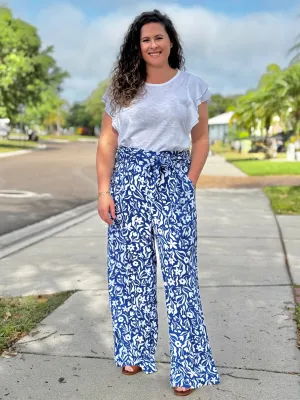 Belted Wide Leg Pants In Wavy Flowers By Hatley