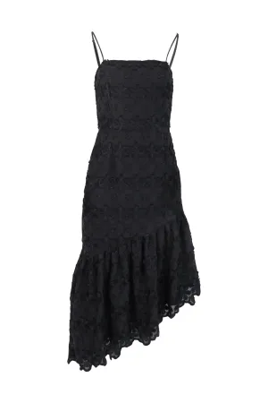 Black Asymmetrical Maxi Dress With Floral Embroidery