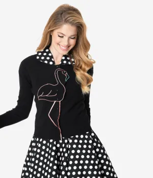 Black Embroidered Flamingo Button Up Cardigan