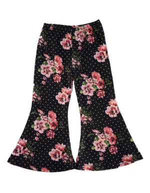 Black Floral Rose Bell Pants