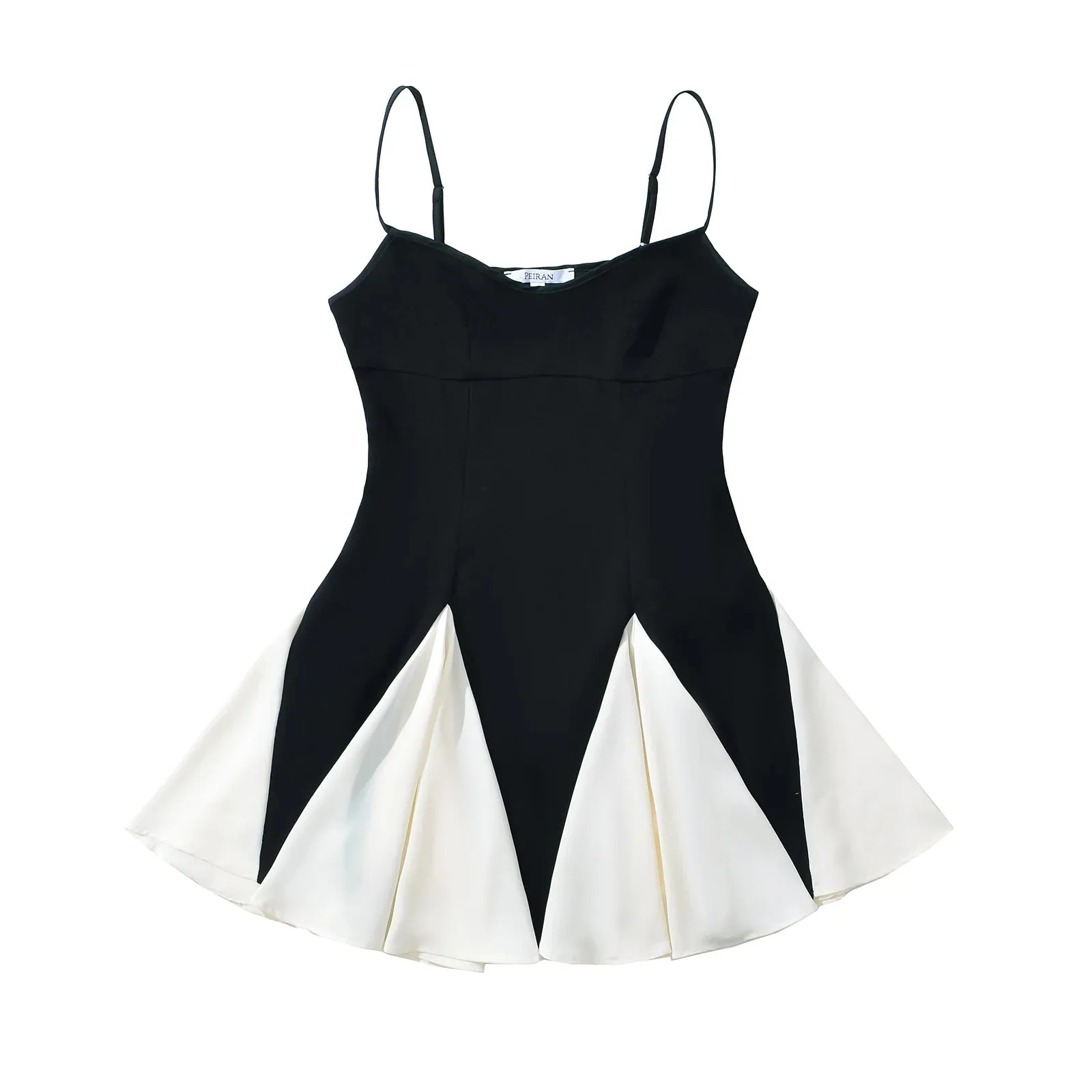 Black Frill Pleated Patchwork Cami Mini Dress