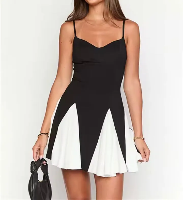 Black Frill Pleated Patchwork Cami Mini Dress