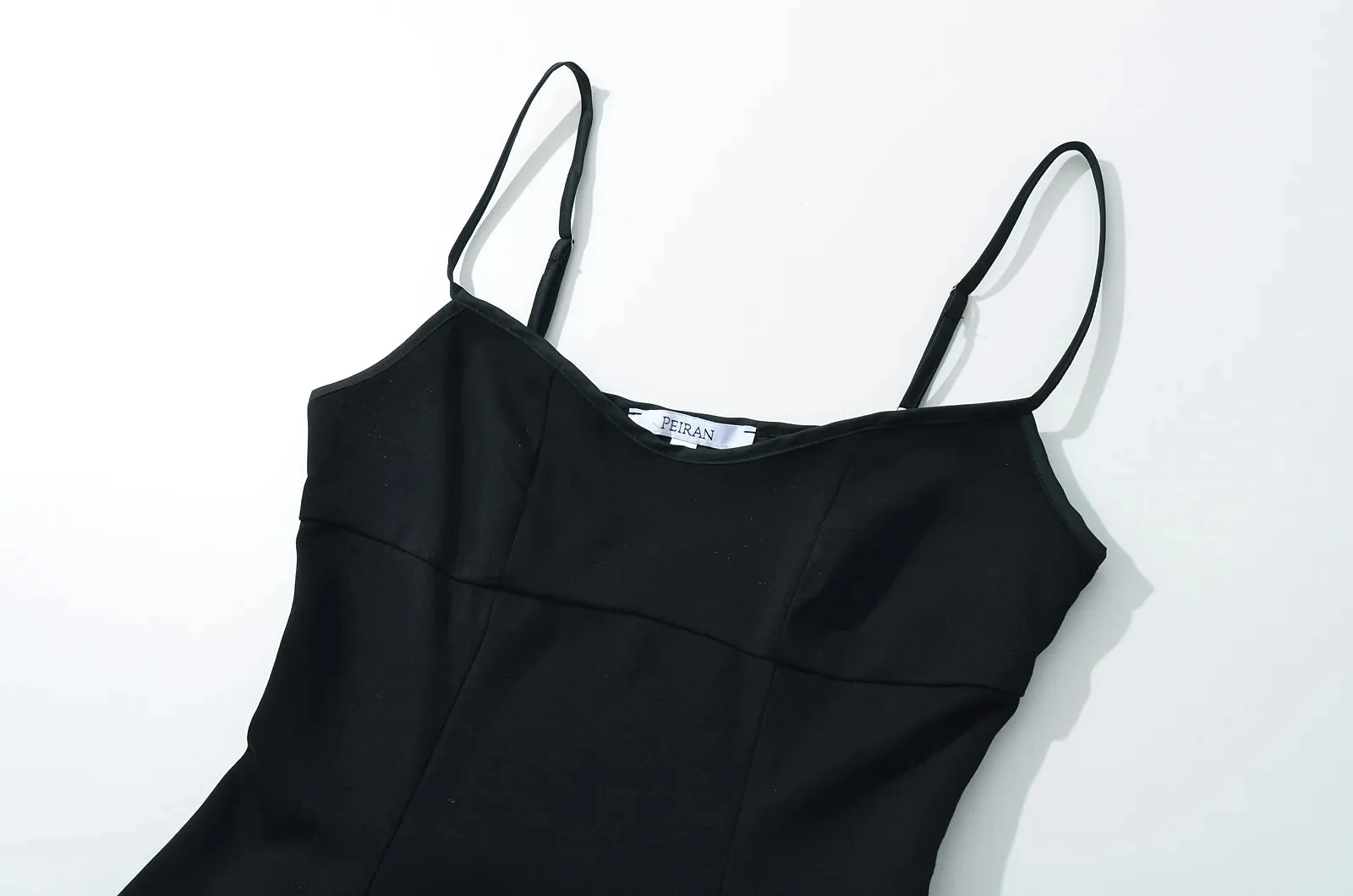 Black Frill Pleated Patchwork Cami Mini Dress