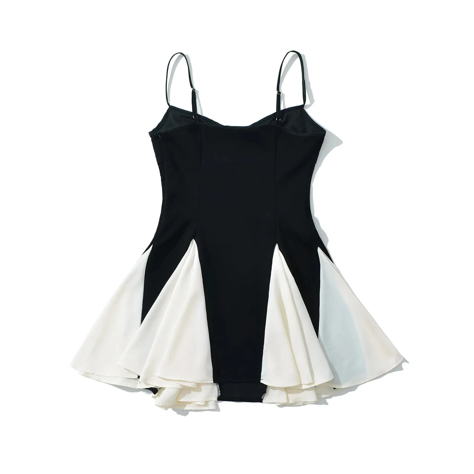 Black Frill Pleated Patchwork Cami Mini Dress