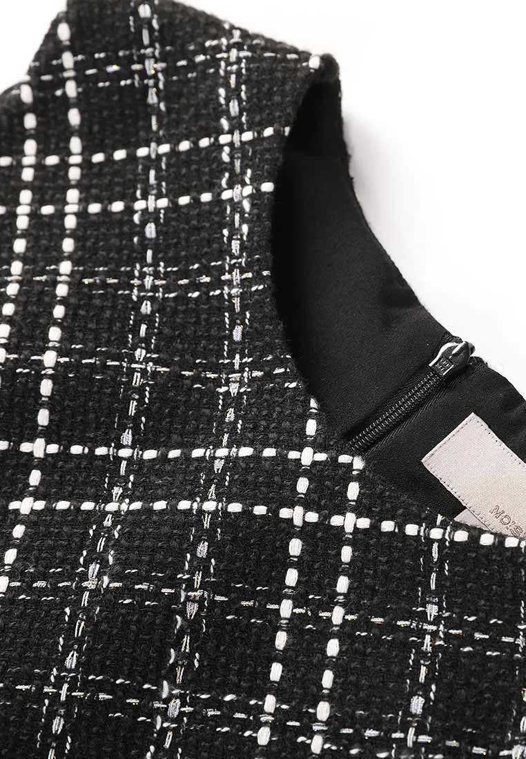 Black Plaid Sleeveless Tweed Dress