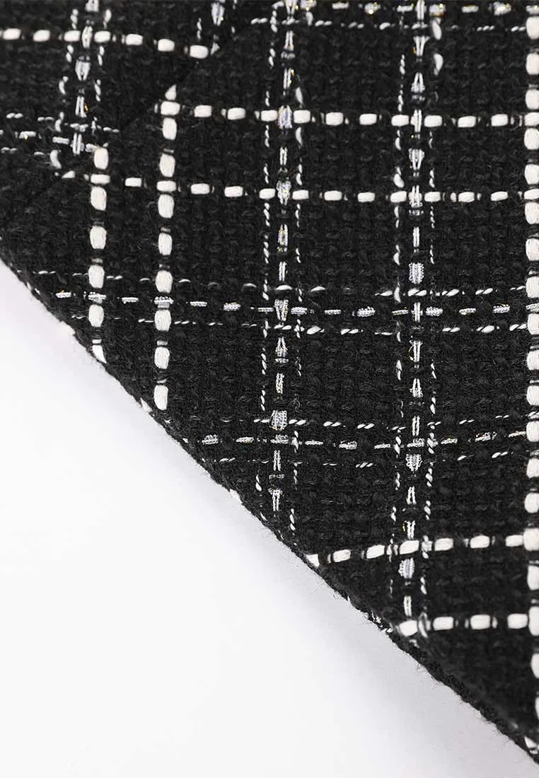 Black Plaid Sleeveless Tweed Dress