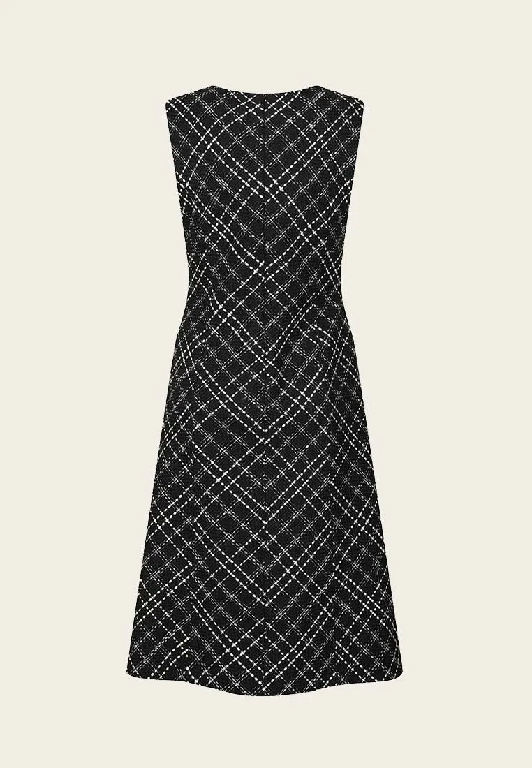 Black Plaid Sleeveless Tweed Dress