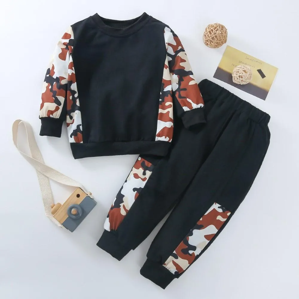Boys Camouflage Hooded Top & Pants Wholesale Boys Clothes