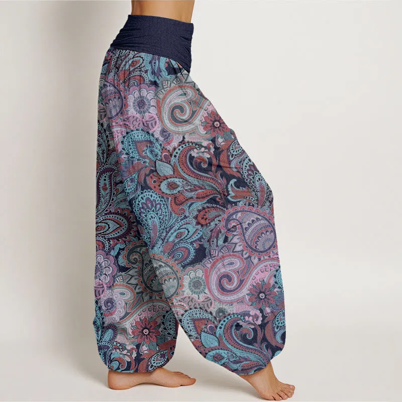 Buddha Stones Colorful Cashew Flower Pattern Design Women's Elastic Waist Harem Pants