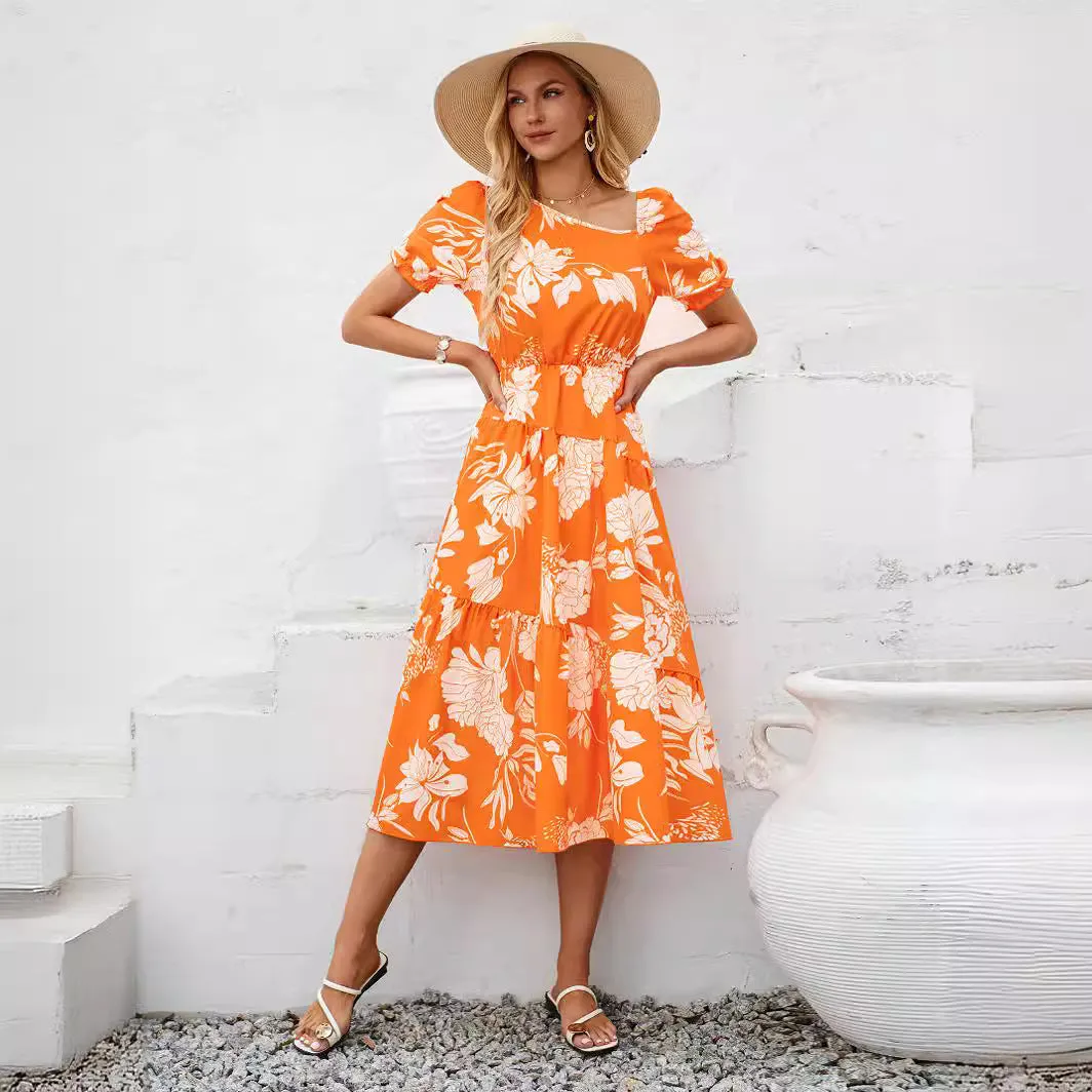 Casual Fashion Slant Neck Floral Print Dresses Wholesale Womens Clothing N3824050700053