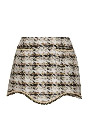 CHECKERED WHITE SCALOP EDGE WOOL-BLEND MINI SKIRT