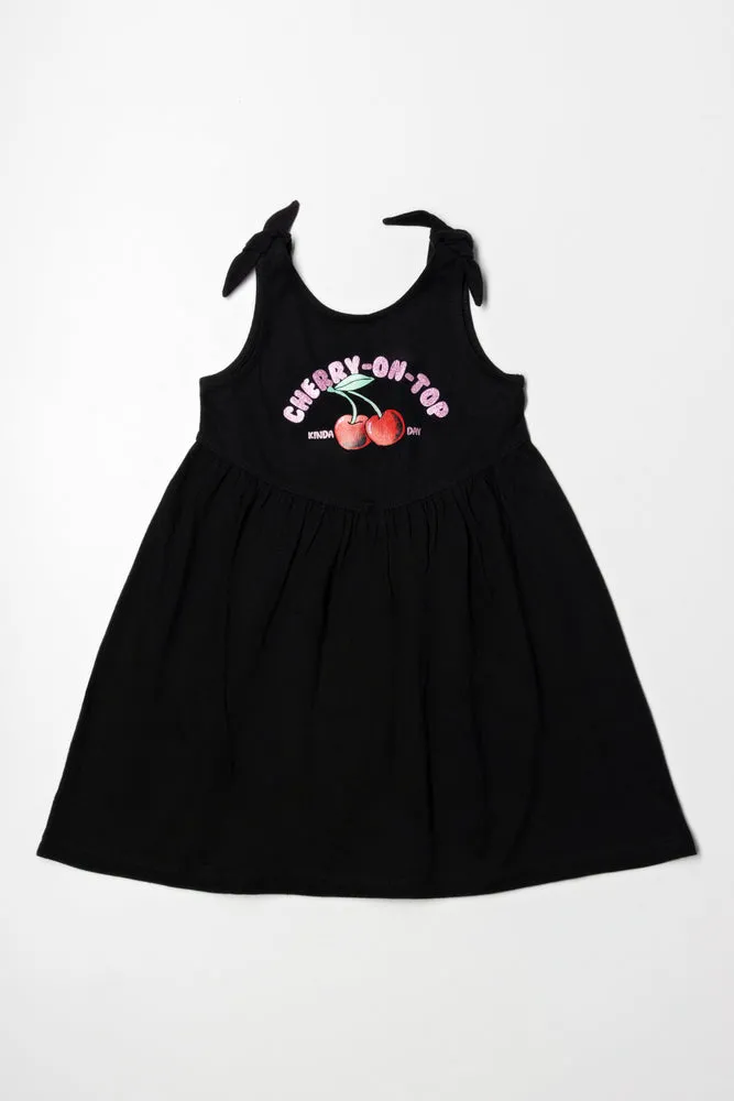 Cherry Dress With Bows Black