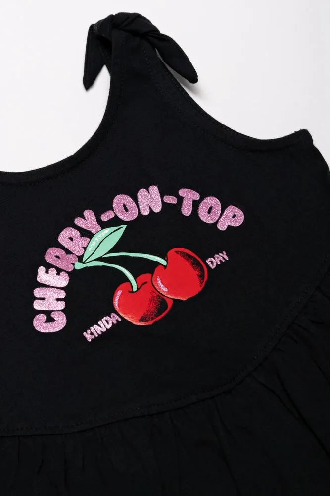 Cherry Dress With Bows Black