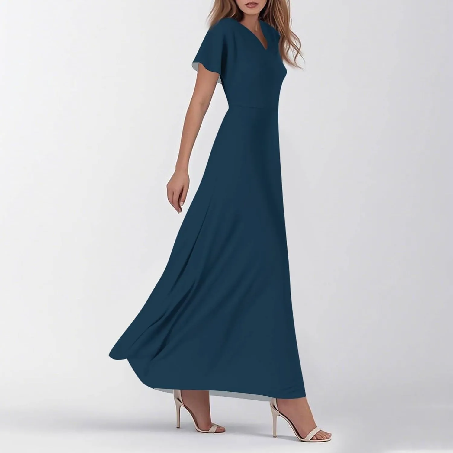 Chiffon Dresses for Women Swing Flowy Ruffle Hem Swing Womens Dresses Holiday Dress Summer Beach Casual Dresses