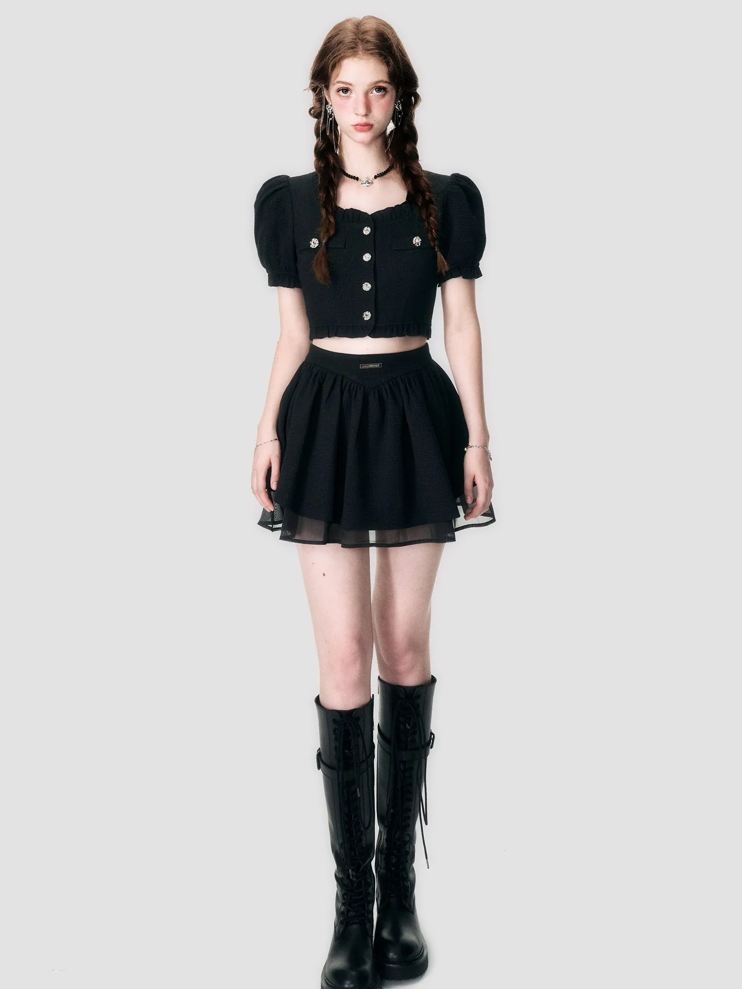 Elegant Lace Chiffon Blouse & Mini-Skirt Set