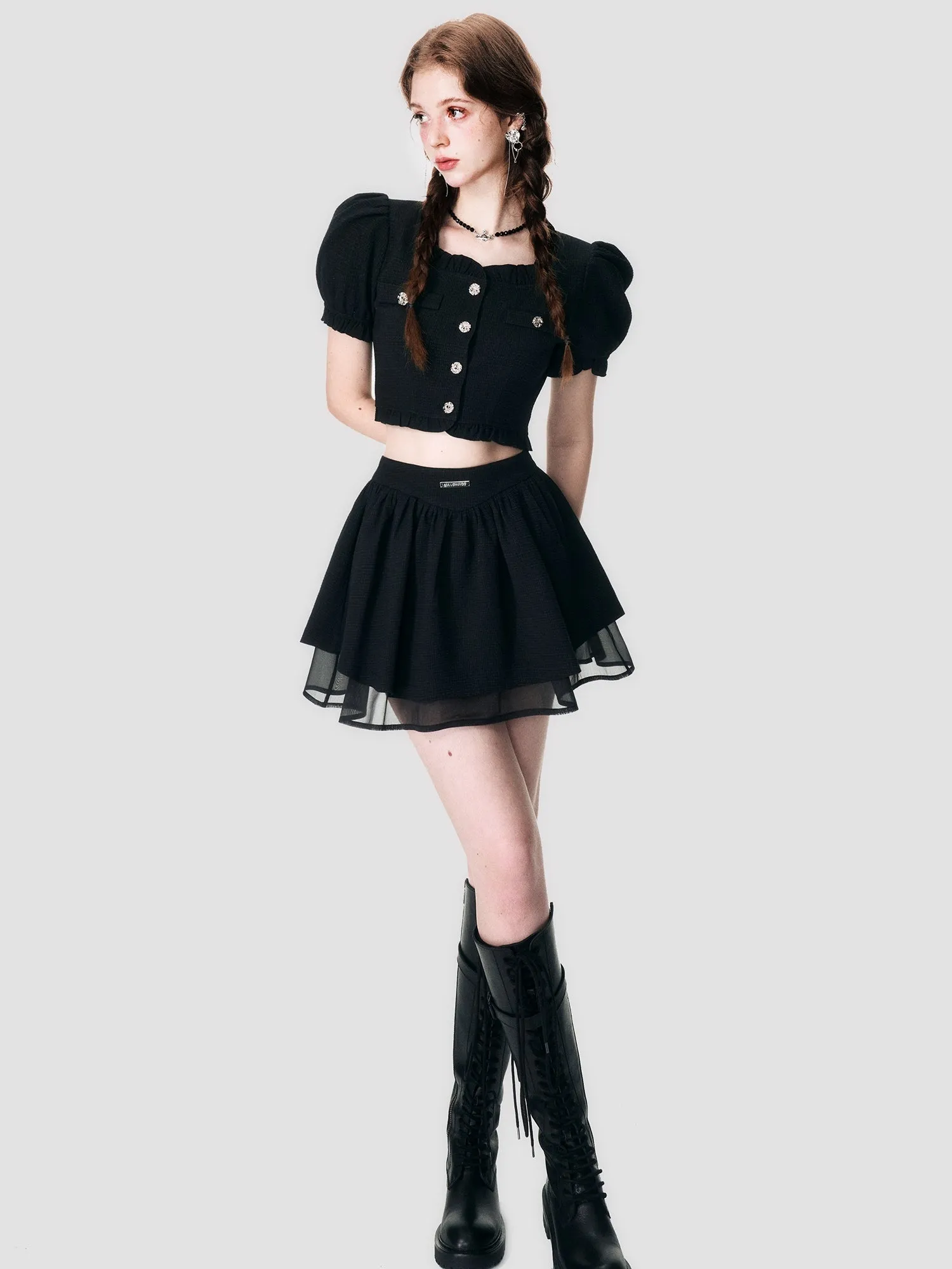 Elegant Lace Chiffon Blouse & Mini-Skirt Set