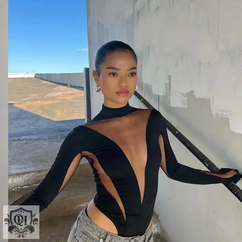 Elegant Mesh Stitched Bodysuit