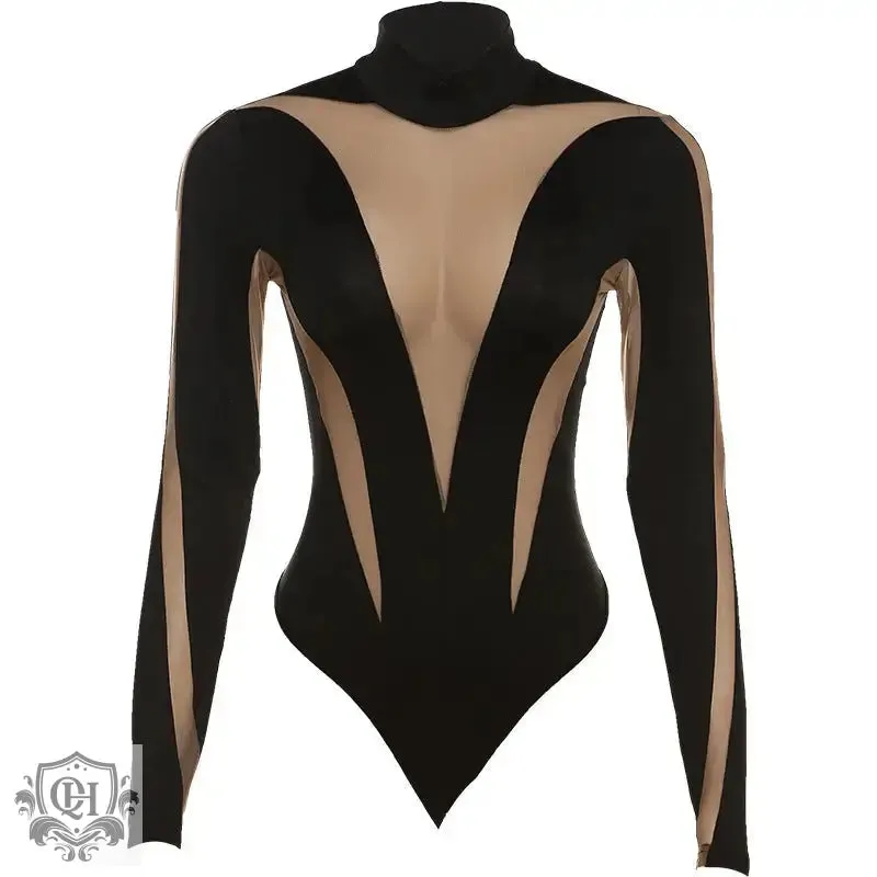Elegant Mesh Stitched Bodysuit