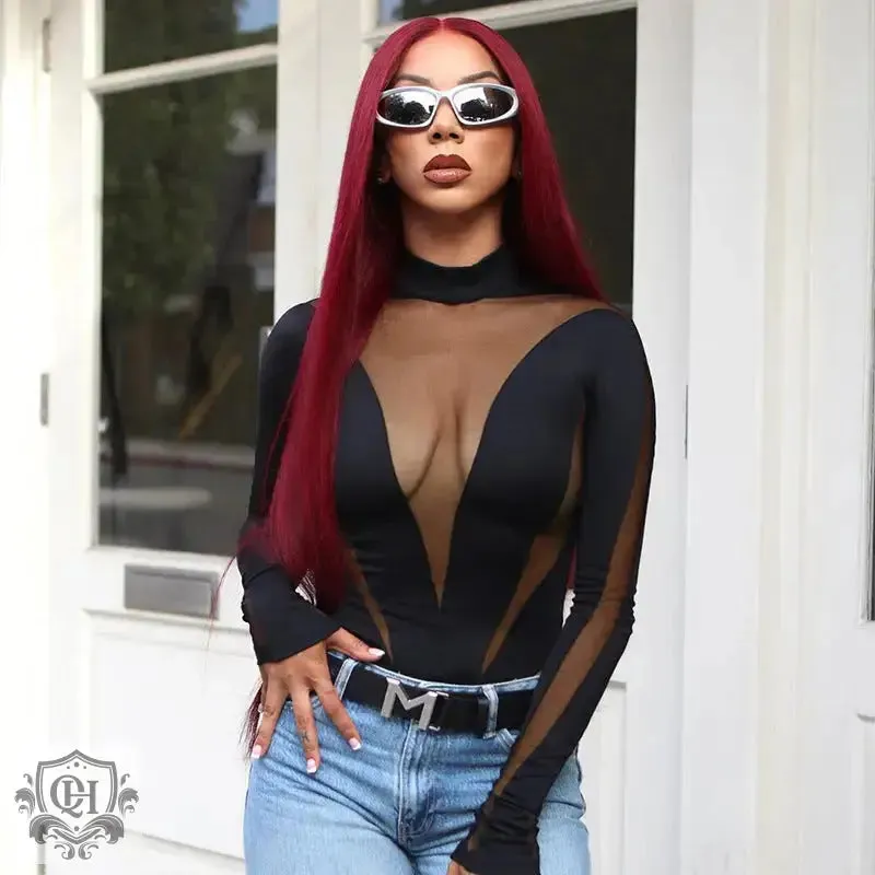 Elegant Mesh Stitched Bodysuit