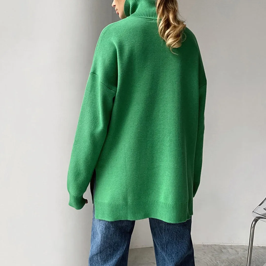 Elegant Split-Hem Turtleneck Sweater