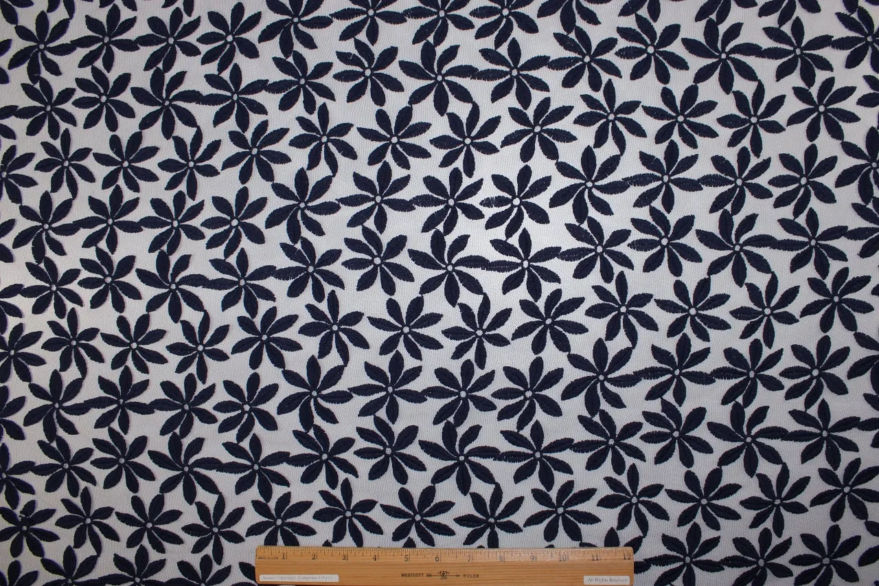 Embroidered Floral Mesh Lace - Navy