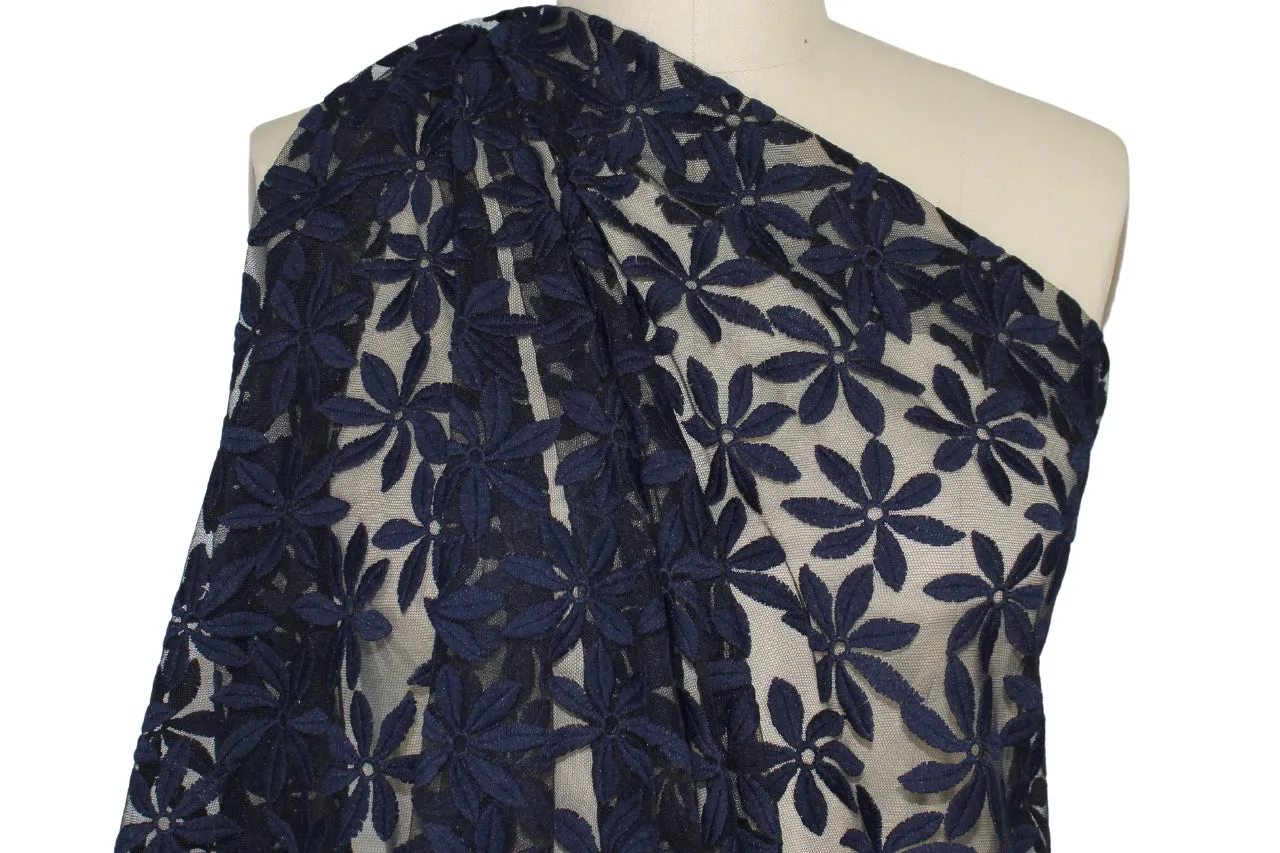 Embroidered Floral Mesh Lace - Navy