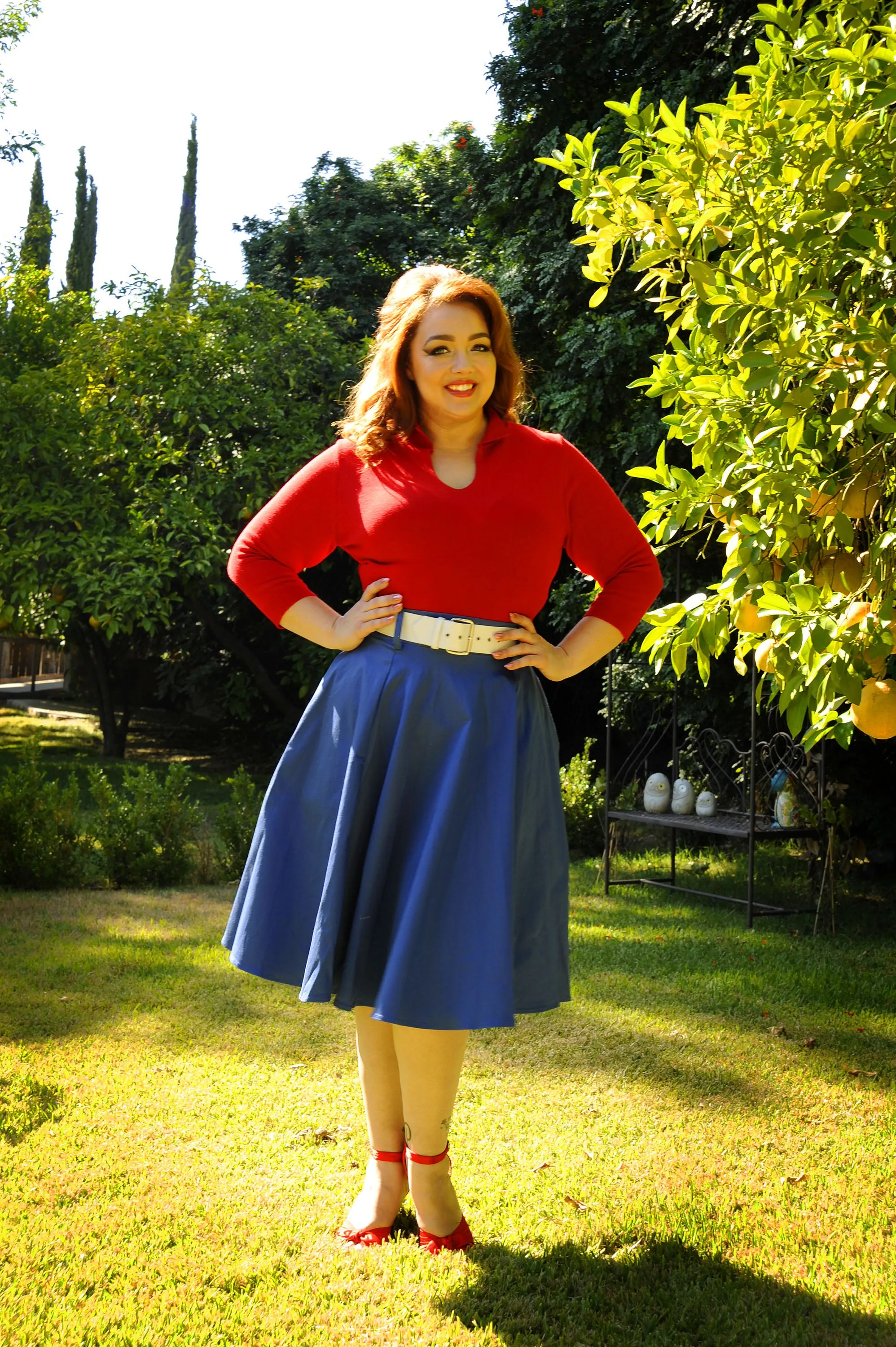 Final Sale - Doris Vintage Swing Skirt with Pockets in Blue | Pinup Couture