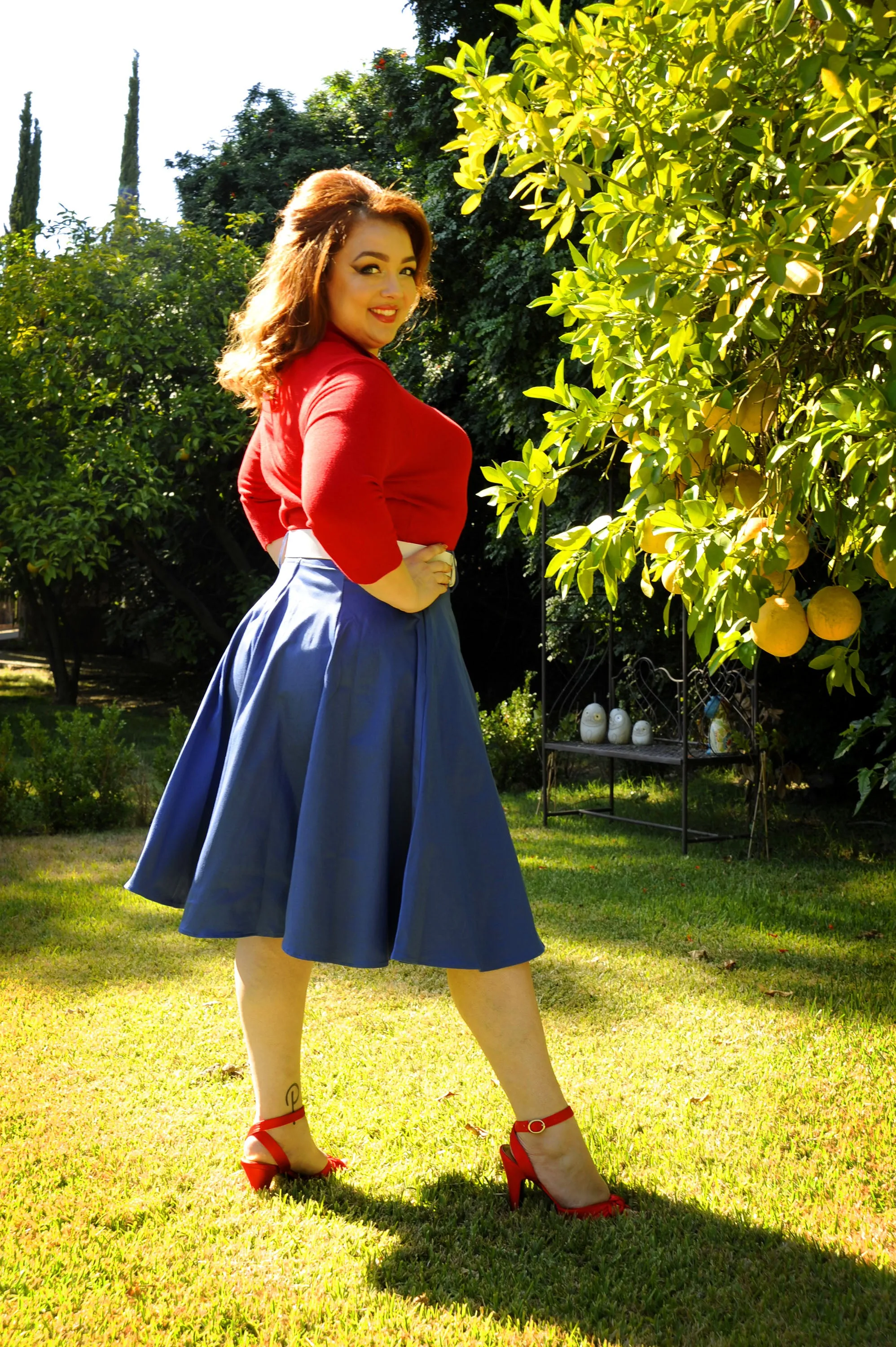 Final Sale - Doris Vintage Swing Skirt with Pockets in Blue | Pinup Couture