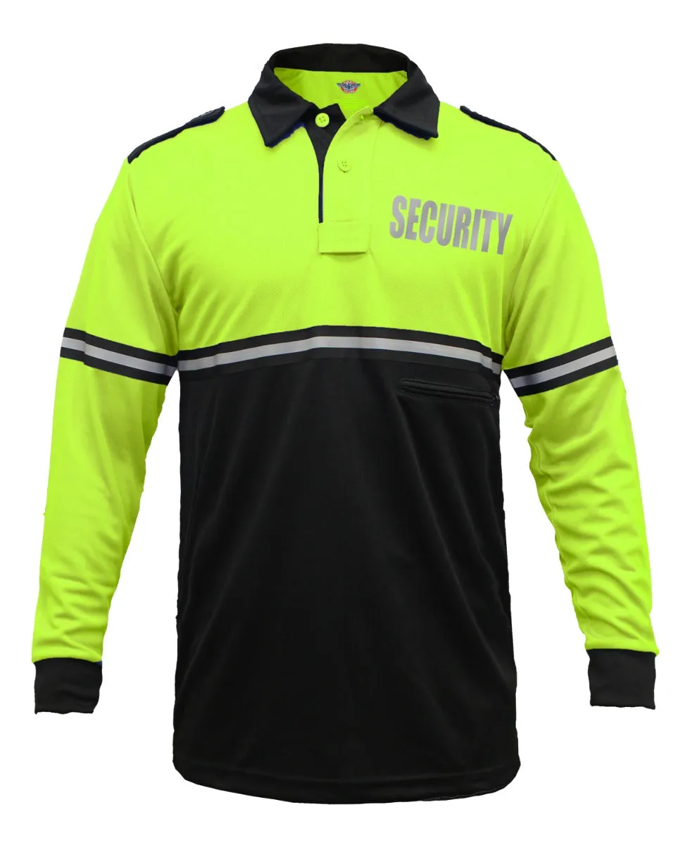 First Class Two Tone Reflective Security Long Sleeve Bike Patrol Shirt With Zipper Pocket