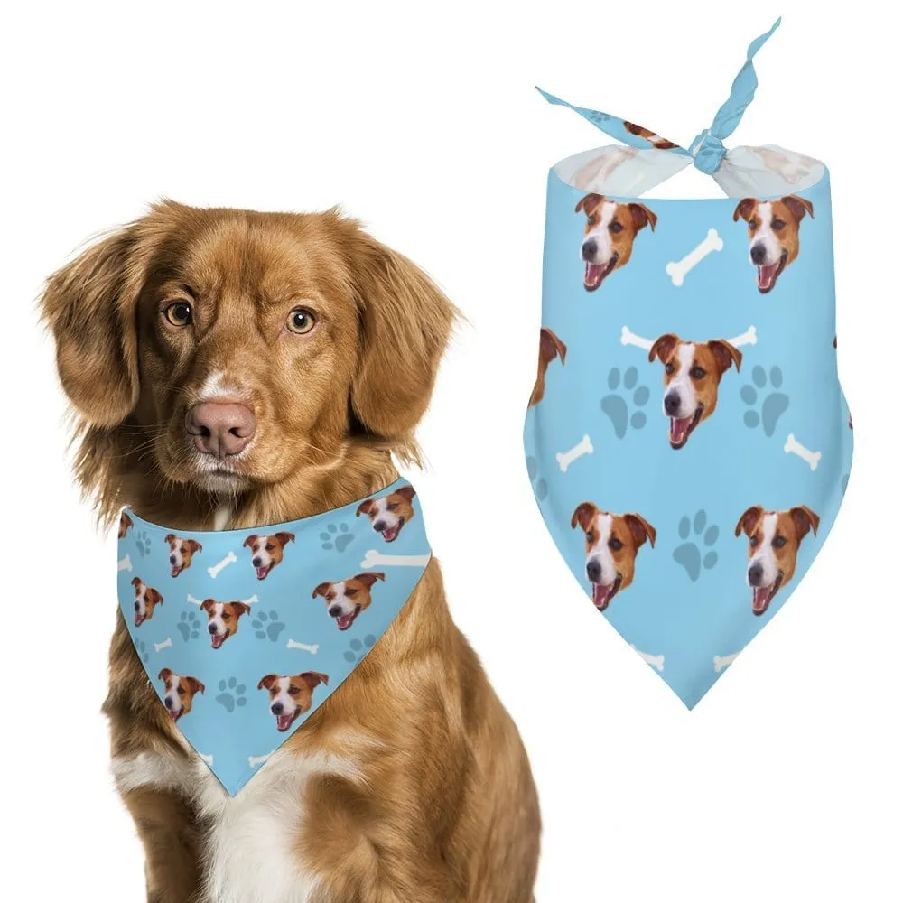 【Flash Sale】Custom Face Dog Bone Paw Print Blue Background Pajama Pants and Pet Dog Bandana