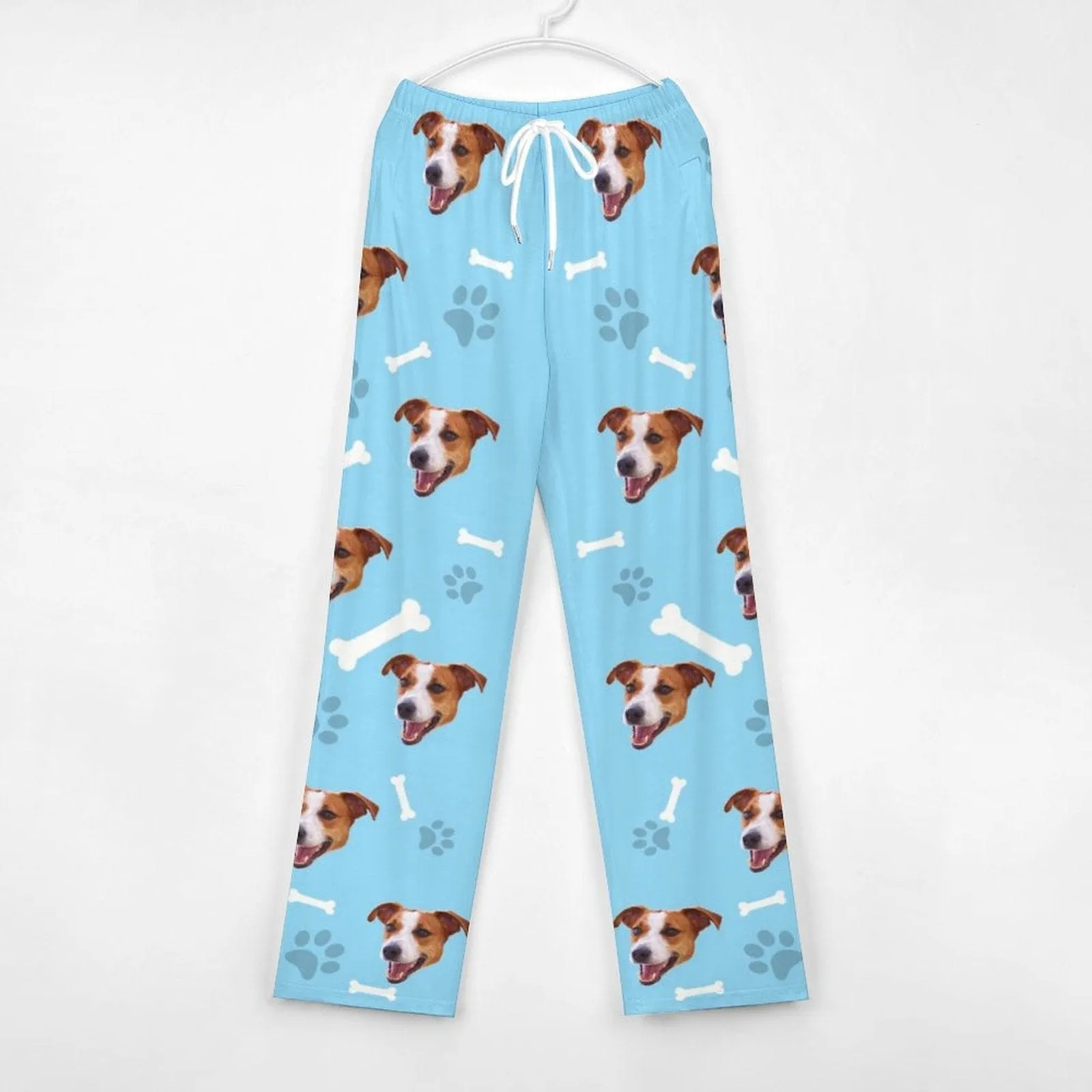 【Flash Sale】Custom Face Dog Bone Paw Print Blue Background Pajama Pants and Pet Dog Bandana