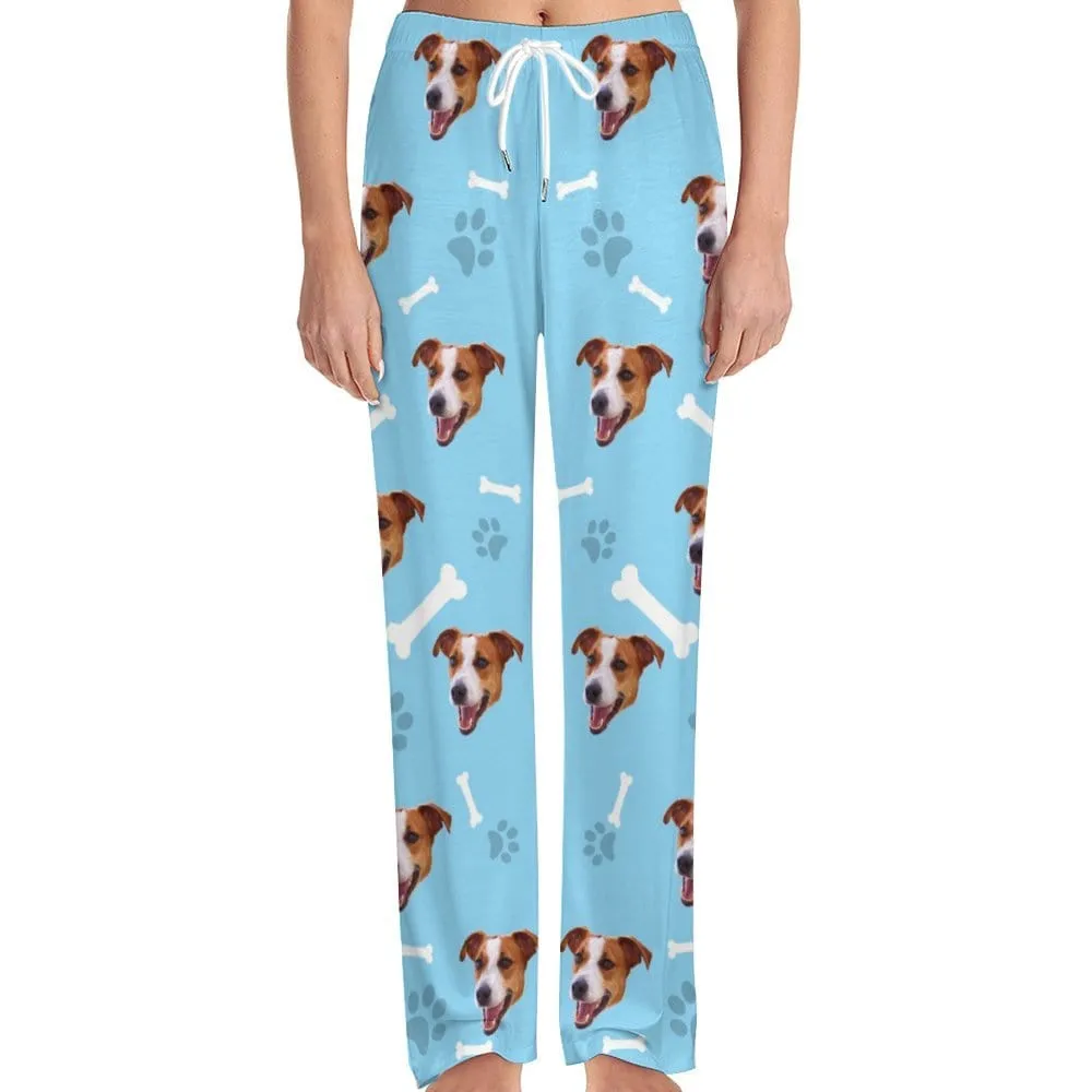 【Flash Sale】Custom Face Dog Bone Paw Print Blue Background Pajama Pants and Pet Dog Bandana