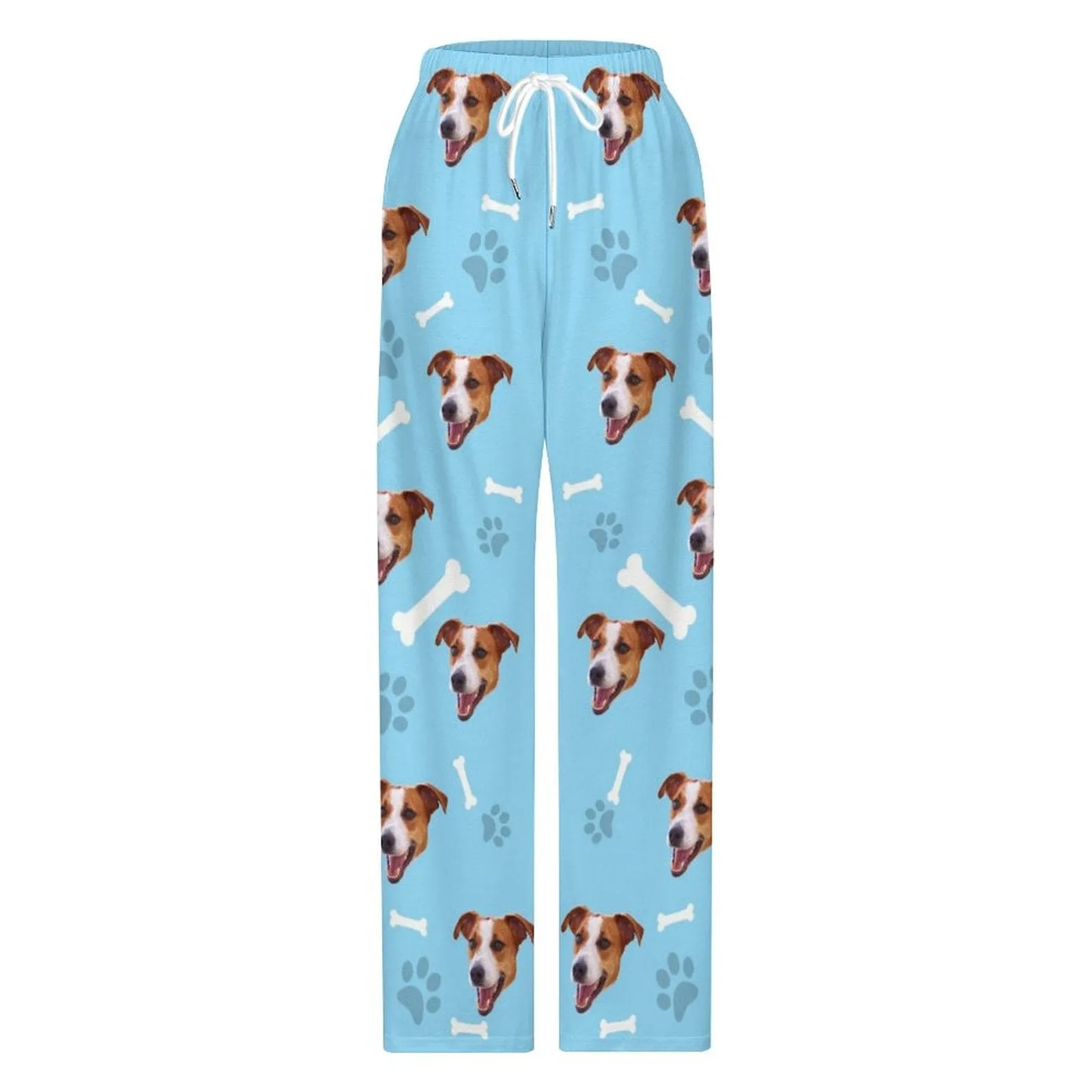 【Flash Sale】Custom Face Dog Bone Paw Print Blue Background Pajama Pants and Pet Dog Bandana