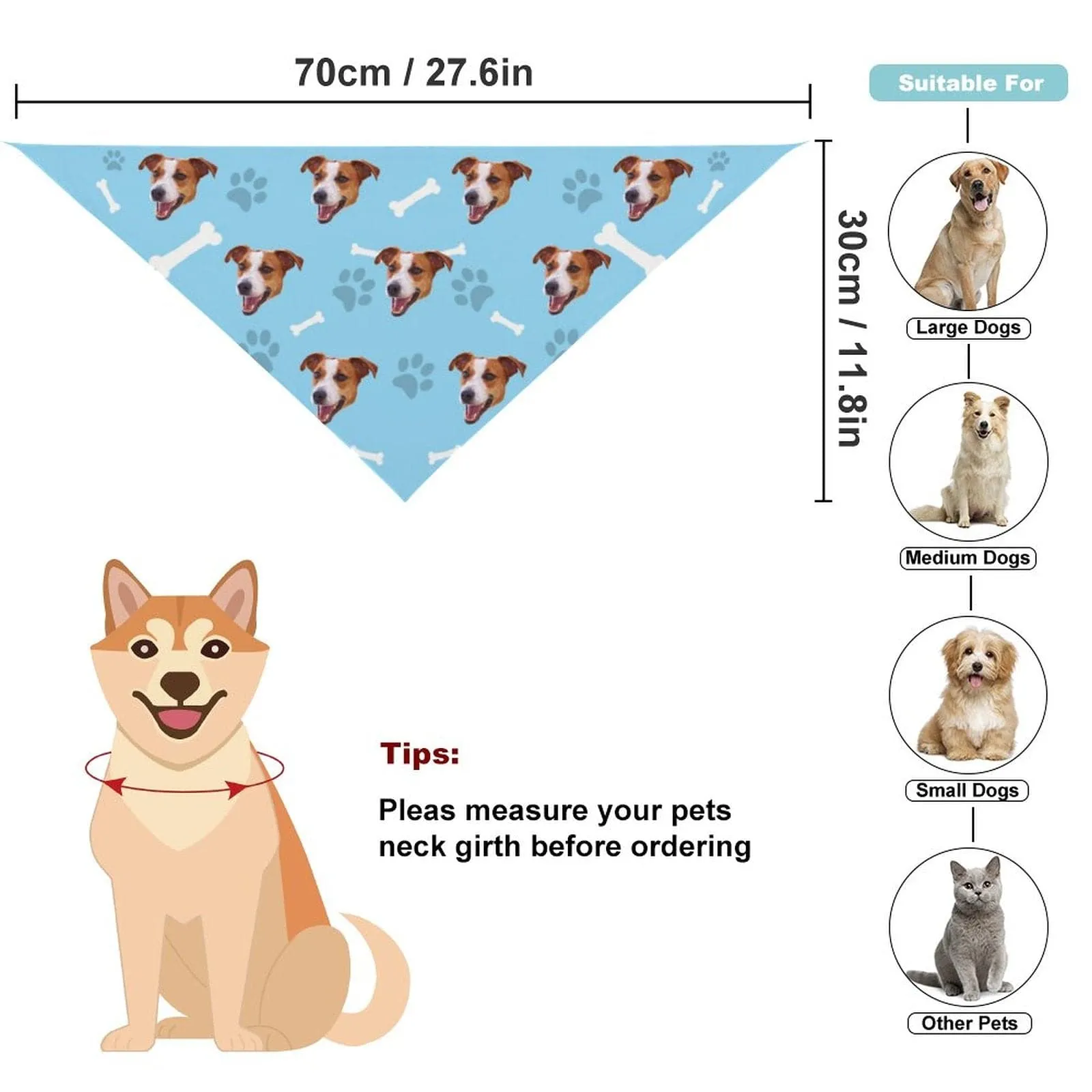 【Flash Sale】Custom Face Dog Bone Paw Print Blue Background Pajama Pants and Pet Dog Bandana