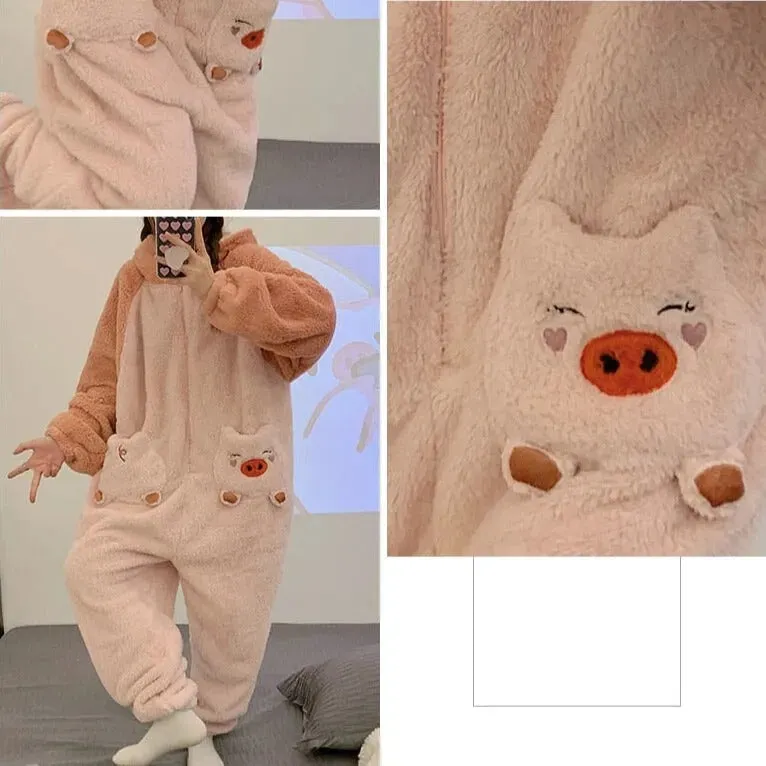 Fluffy Piggy Pyjama 1-Piece Set