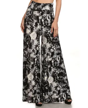 Foldover Palazzo Pants Black Gray White Tie Dye Lion S