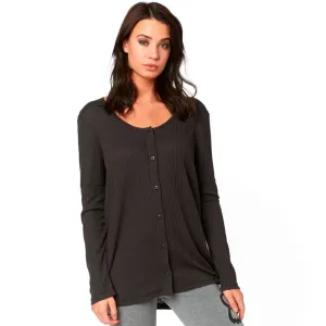 Fox Racing  Black Vintage Branded Haines Cozy Button Down Placket Thermal Top