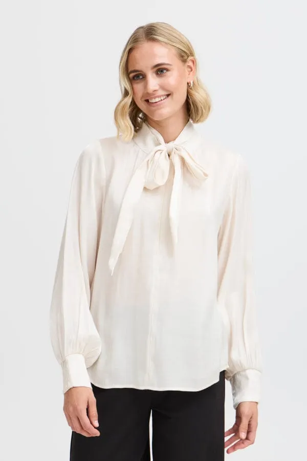 Fransa Pussy Bow Blouse Metallic Cream