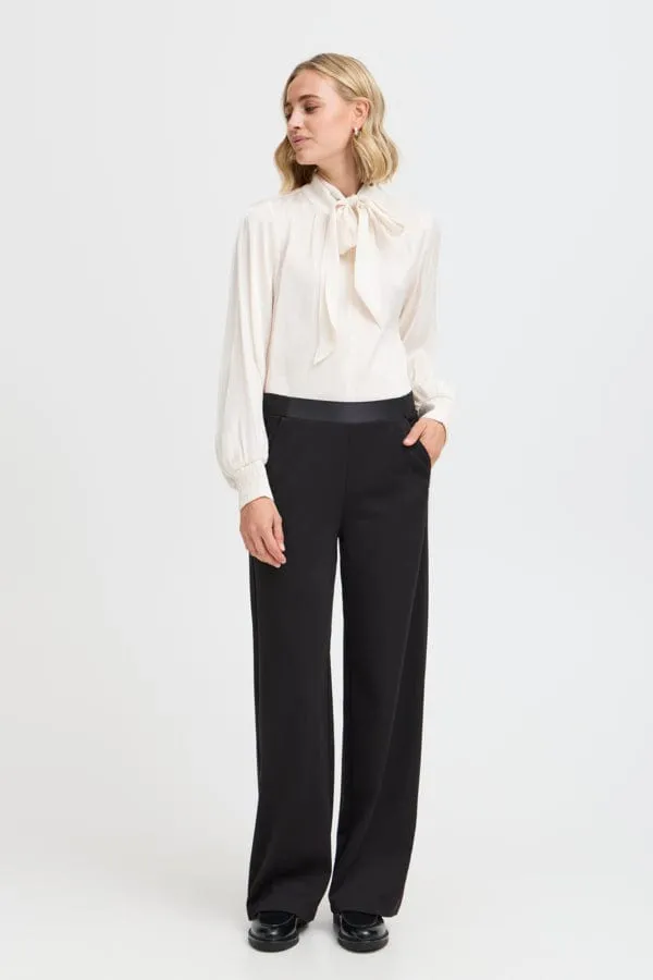 Fransa Pussy Bow Blouse Metallic Cream