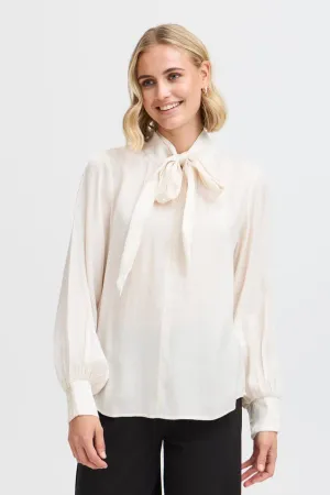 Fransa Pussy Bow Blouse Metallic Cream