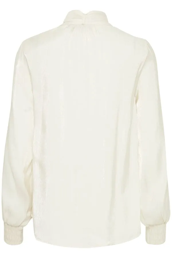 Fransa Pussy Bow Blouse Metallic Cream