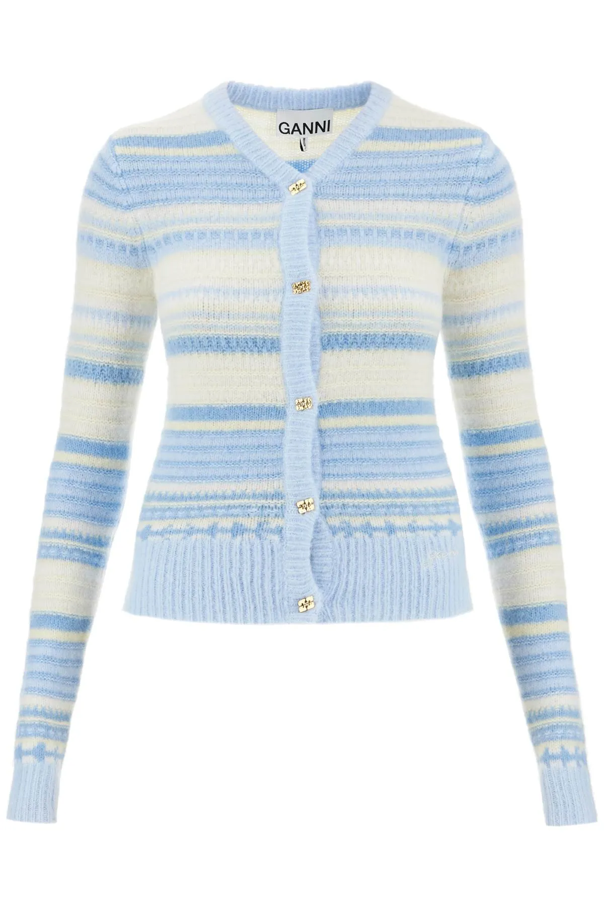 GANNI soft striped cardigan with fluffy