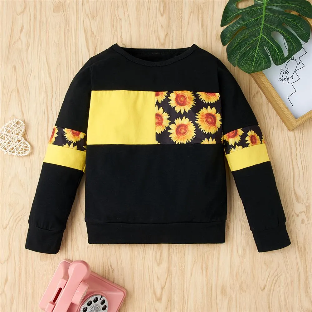 Girls Flower Printed Crew Neck Long Sleeve Top & Pants Girls Clothes Wholesale